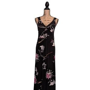 Large Print Floral‎ black Maxi sundress